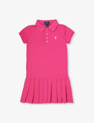 Polo Ralph Lauren Girls Pink Kids Girls' Polo-collar Brand-embroidered Stretch-cotton-piqué Dress