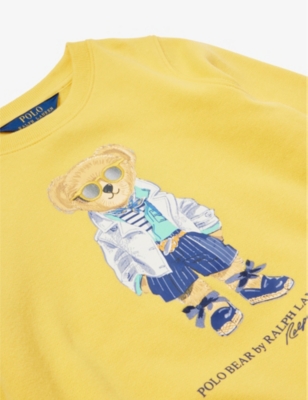 Shop Polo Ralph Lauren Boys Yellow Kids Boys' Polo Bear-embroidered Cotton-blend Sweatshirt