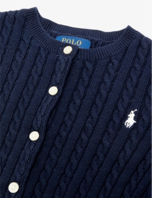 Shop Polo Ralph Lauren Girls Hunter Nvy Kids Girls' Brand-embroidered Cable-knitted Cotton Cardigan