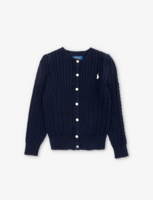 Polo Ralph Lauren Girls Blue Cotton Cable Knit Cardigan In Hunter Nvy