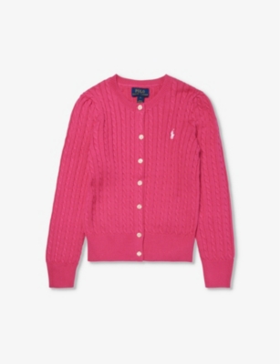Polo Ralph Lauren Boys Pink Kids Logo-embroidered Cable-knit Knitted Cardigan 4-6 Years