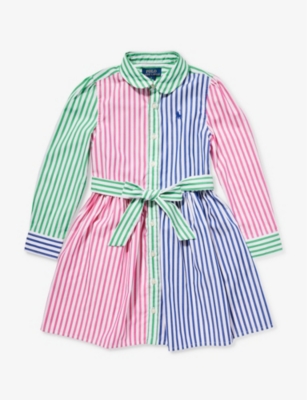 Polo Ralph Lauren Girlskids Girls' Logo-embroidered Belted Cotton-poplin Dress In Multi
