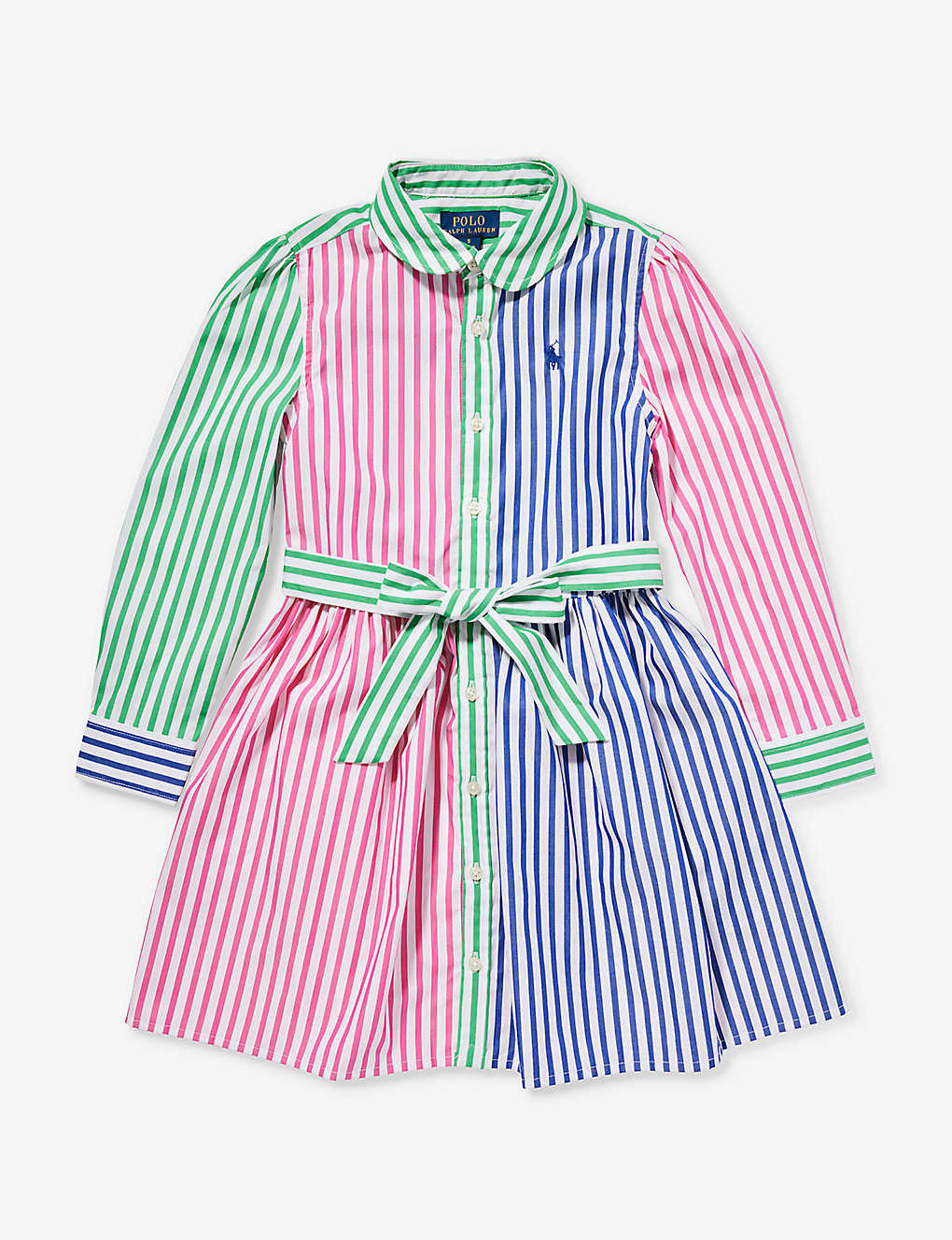 Polo Ralph Lauren Girls Multi Kids Girls' Logo-embroidered Belted Cotton-poplin Dress