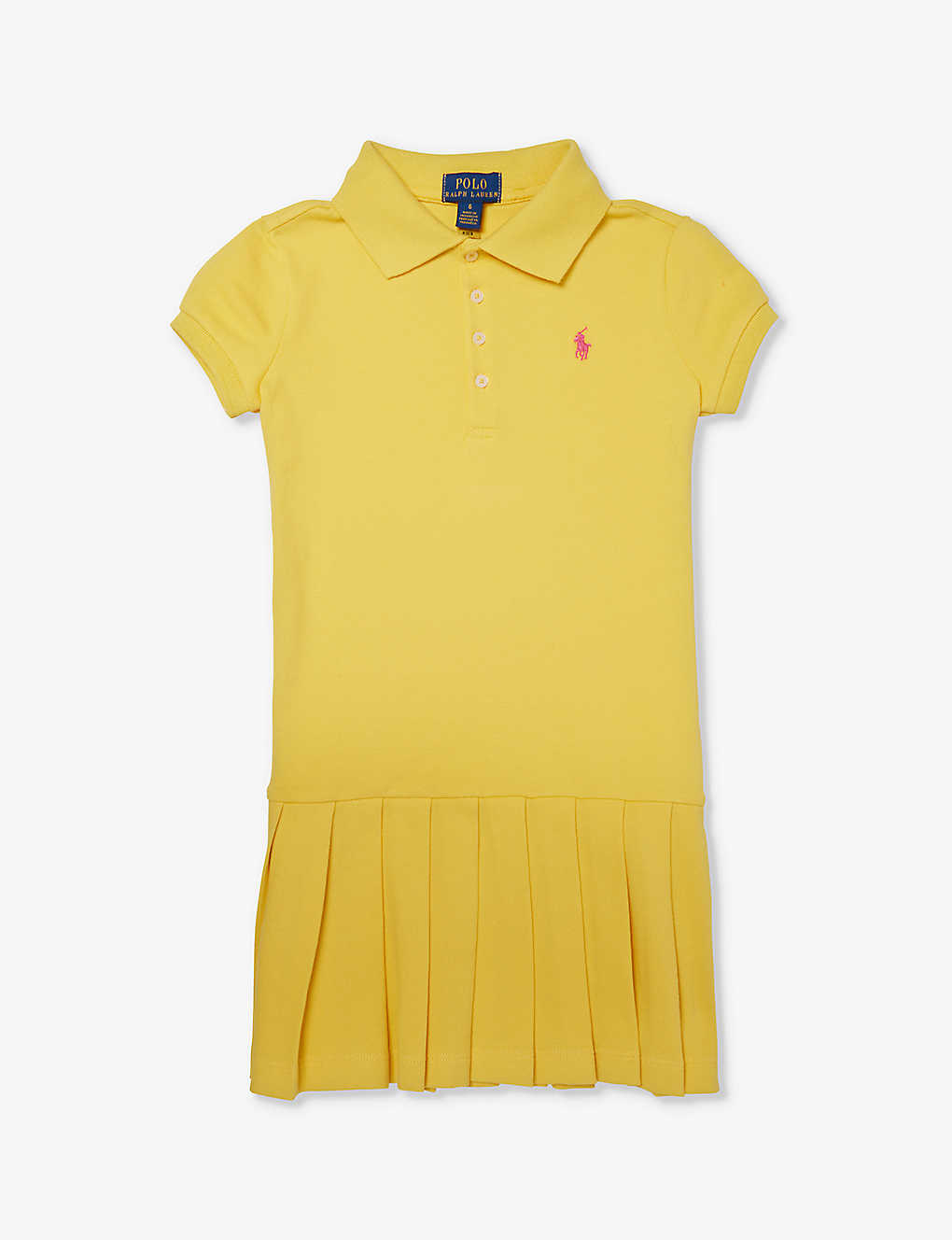 Polo Ralph Lauren Girls Yellow Kids Girls' Logo-embroidered Short-sleeve Stretch-cotton-piqué Dress