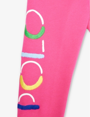 Shop Polo Ralph Lauren Girls Pink Kids Girls' Logo Text-print Cotton-blend Jogging Bottoms