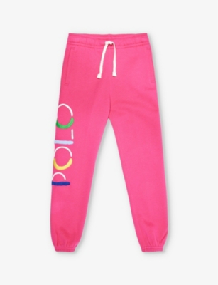 Shop Polo Ralph Lauren Girls Pink Kids Girls' Logo Text-print Cotton-blend Jogging Bottoms