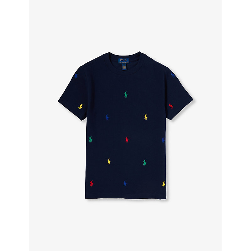 Polo Ralph Lauren Boys Navy Kids Brand-embroidered Crewneck Cotton-pique T-shirt 2-7 Years