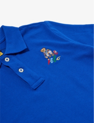 Shop Polo Ralph Lauren Boys Sapphire Kids Boys' Polo Bear-embroidered Cotton Polo Shirt In Multi-coloured