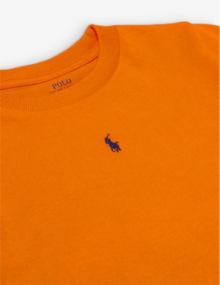 Shop Polo Ralph Lauren Boys Orange Kids Boys' Logo-embroidered Short-sleeve Cotton-jersey T-shirt