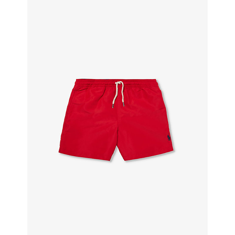 Shop Polo Ralph Lauren Boys Red Kids Boys' Traveler Brand-embroidered Recycled-polyester Swim Shorts