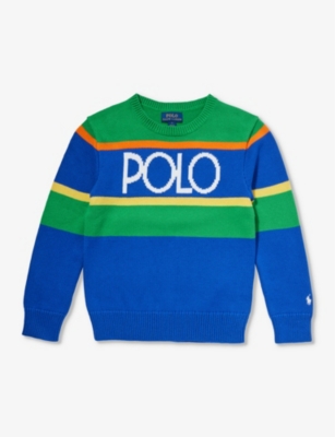 Polo Ralph Lauren Boyskids Boys' Logo Text-intarsia Cotton-knitted Jumper In Multi