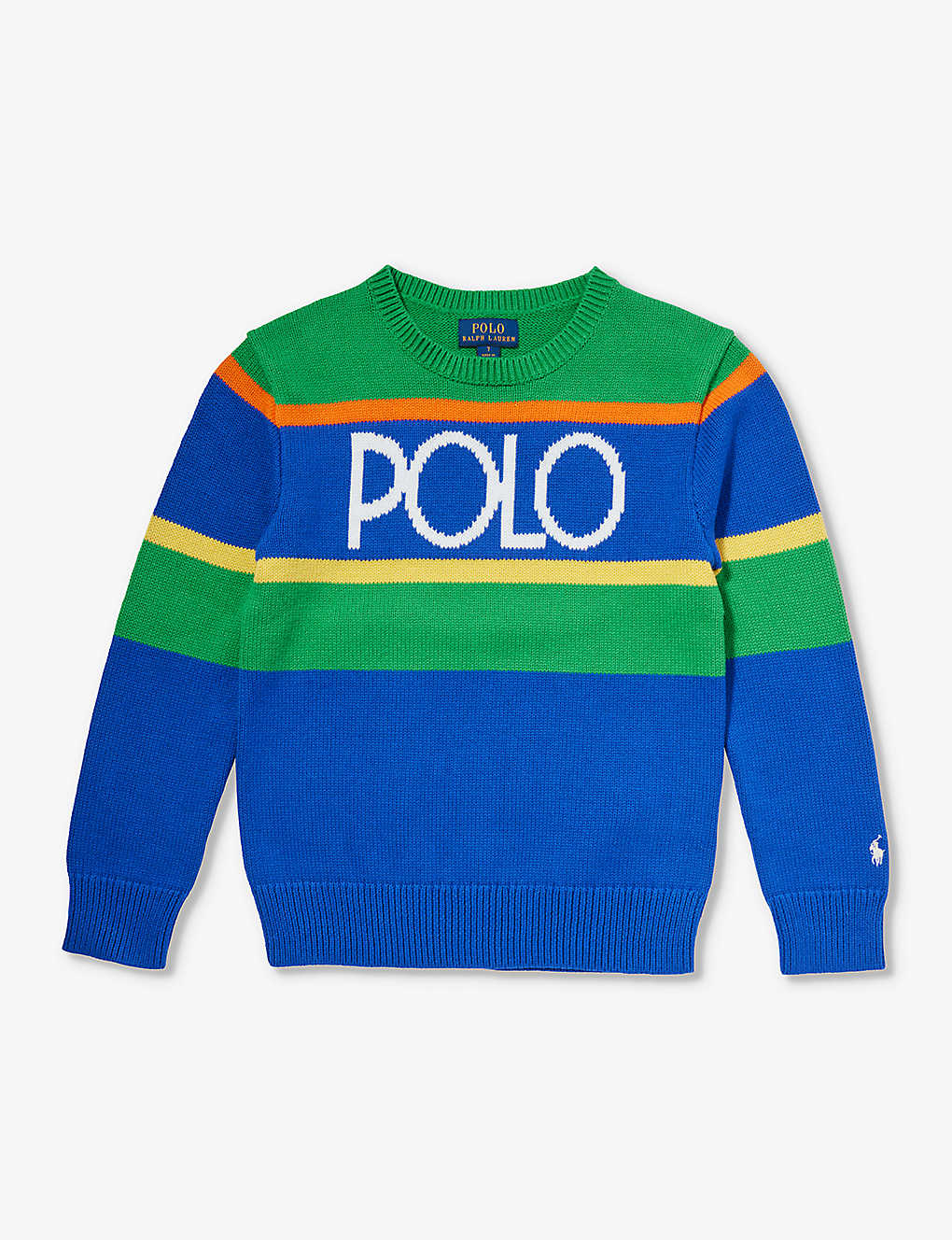 Polo Ralph Lauren Kids' Boys' Logo Text-intarsia Cotton-knitted Jumper In Multi