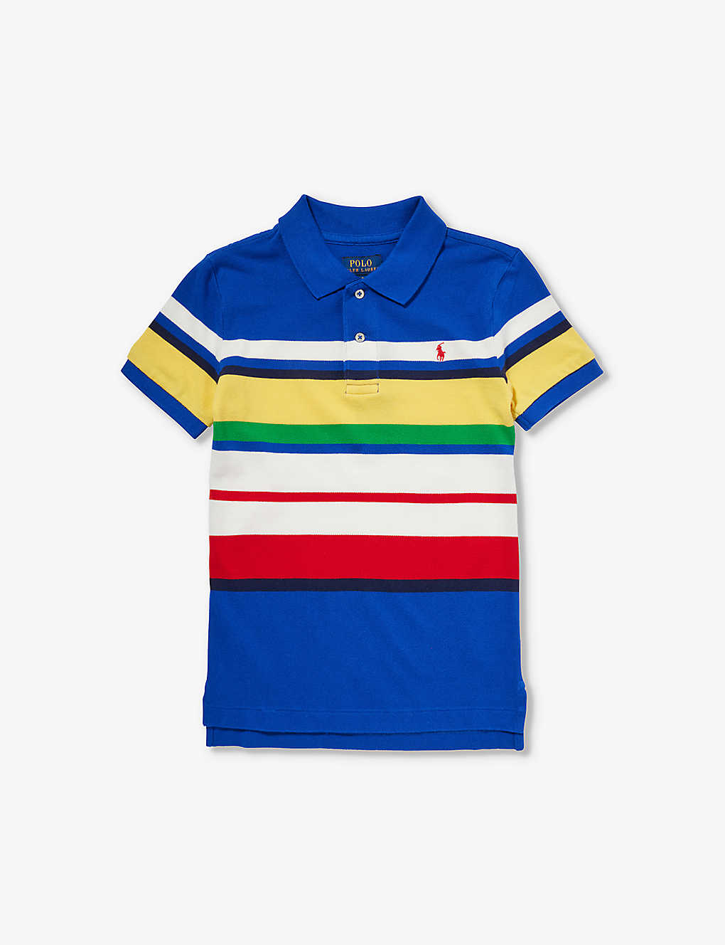 Shop Polo Ralph Lauren Boys Blue Mu Kids Boys' Logo-embroidered Striped Cotton Polo Shirt