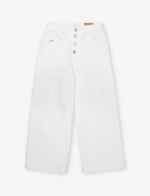 Shop Polo Ralph Lauren Girls' Logo Text-patch Denim Jeans In White