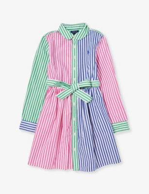 Polo Ralph Lauren Girls Multi Kids Brand-embroidered Cotton-poplin Dress 7-14 Years