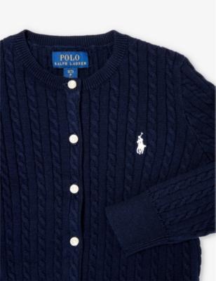 Shop Polo Ralph Lauren Boys Hunter Nvy Kids Boys' Logo-embroidered Cotton Cable-knit Cardigan
