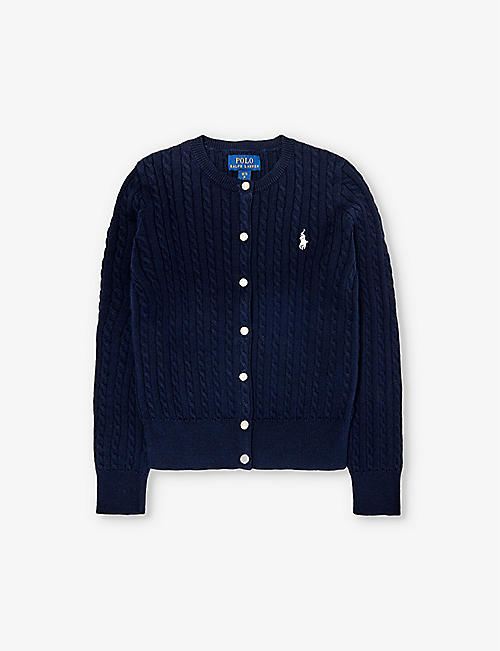 POLO RALPH LAUREN: Boys' logo-embroidered cotton cable-knit cardigan