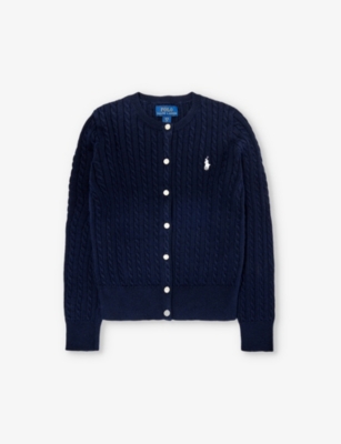 Shop Polo Ralph Lauren Boys Hunter Nvy Kids Boys' Logo-embroidered Cotton Cable-knit Cardigan