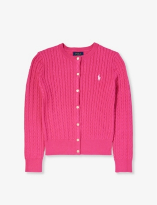 Polo Ralph Lauren Girls Pink Kids Brand-embroidered Cable-knit Cotton Cardigan