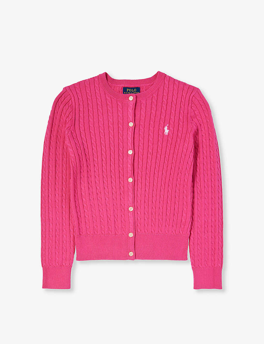 Polo Ralph Lauren Girls Pink Kids Brand-embroidered Cable-knit Cotton Cardigan