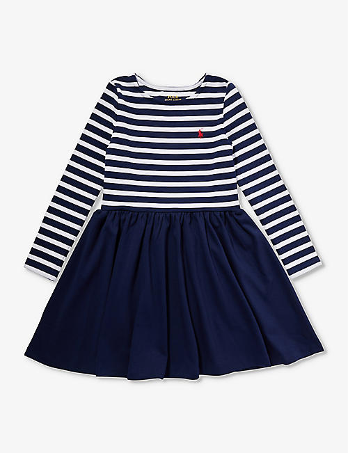 POLO RALPH LAUREN: Girls' logo-embroidered striped jersey dress