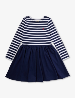 Polo Ralph Lauren Girls Blue Kids Girls' Logo-embroidered Striped Jersey Dress