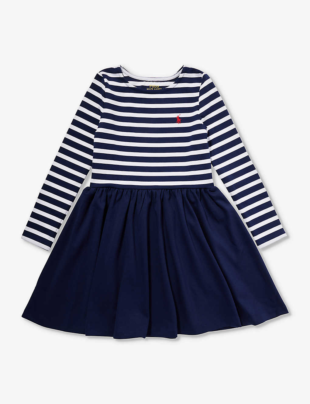 Polo Ralph Lauren Kids' Girls' Logo-embroidered Striped Jersey Dress In Blue