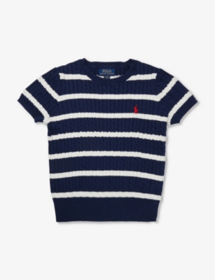Polo Ralph Lauren Kids' Logo-embroidered Cable-knit Knitted Jumper 7-14 Years In Multi-coloured