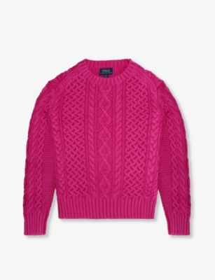 Polo Ralph Lauren Kids' Girl's Cable-knit Cotton Jumper In Pink
