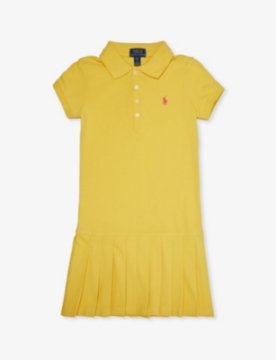 Polo Ralph Lauren Girls Yellow Kids Girl's Logo-embroidered Stretch-cotton-piqué Dress