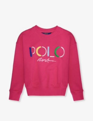 Polo Ralph Lauren Kids' Girl's Logo Text-embroidered Cotton-blend Sweatshirt In Pink