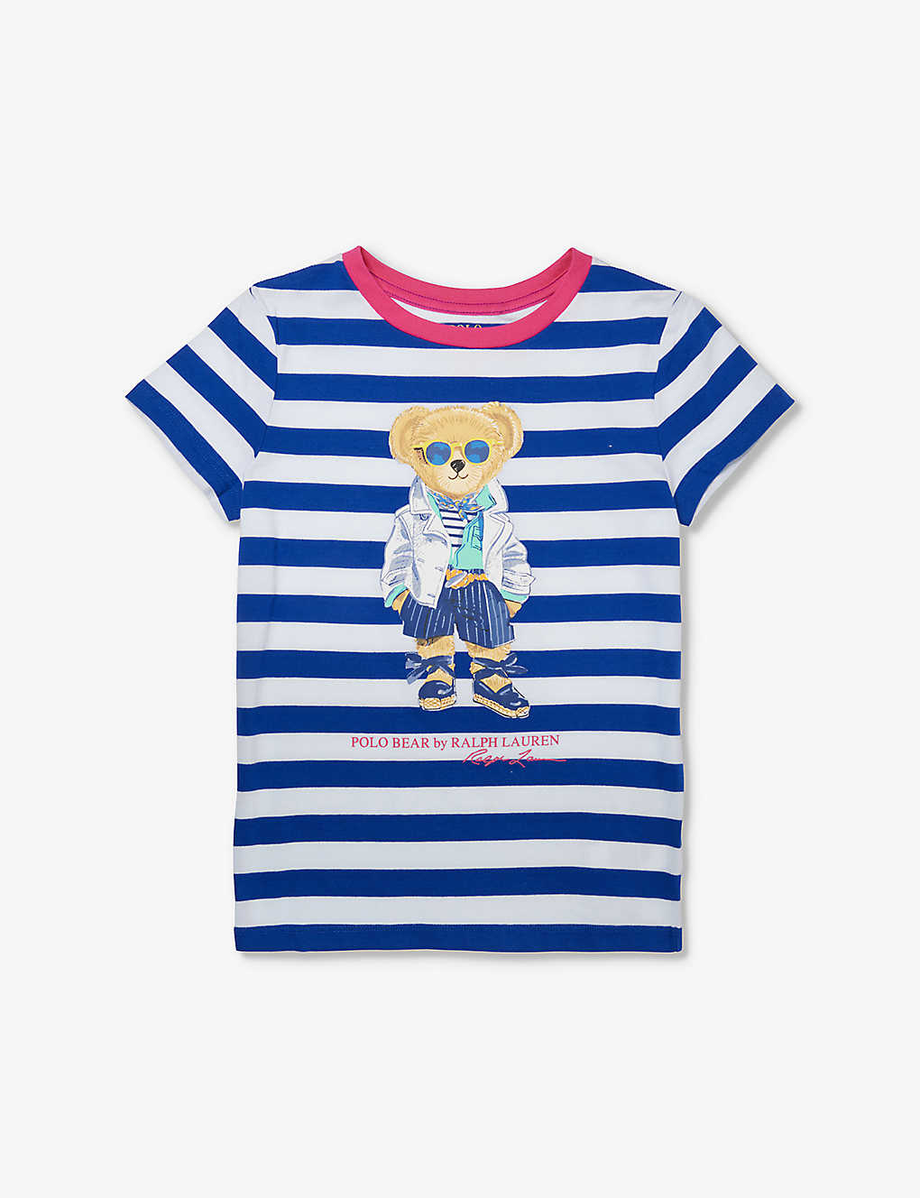 Polo Ralph Lauren Boys Blue Kids Bear-print Stripe Cotton-jersey T-shirt 7-9 Years