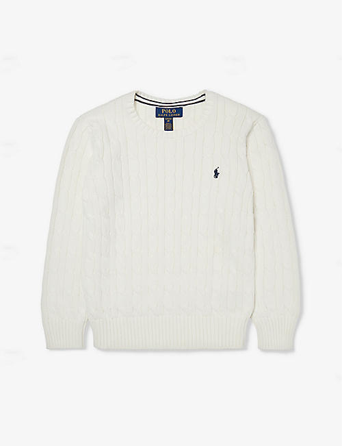 POLO RALPH LAUREN: Boys' logo-embroidered cable-knit knitted jumper