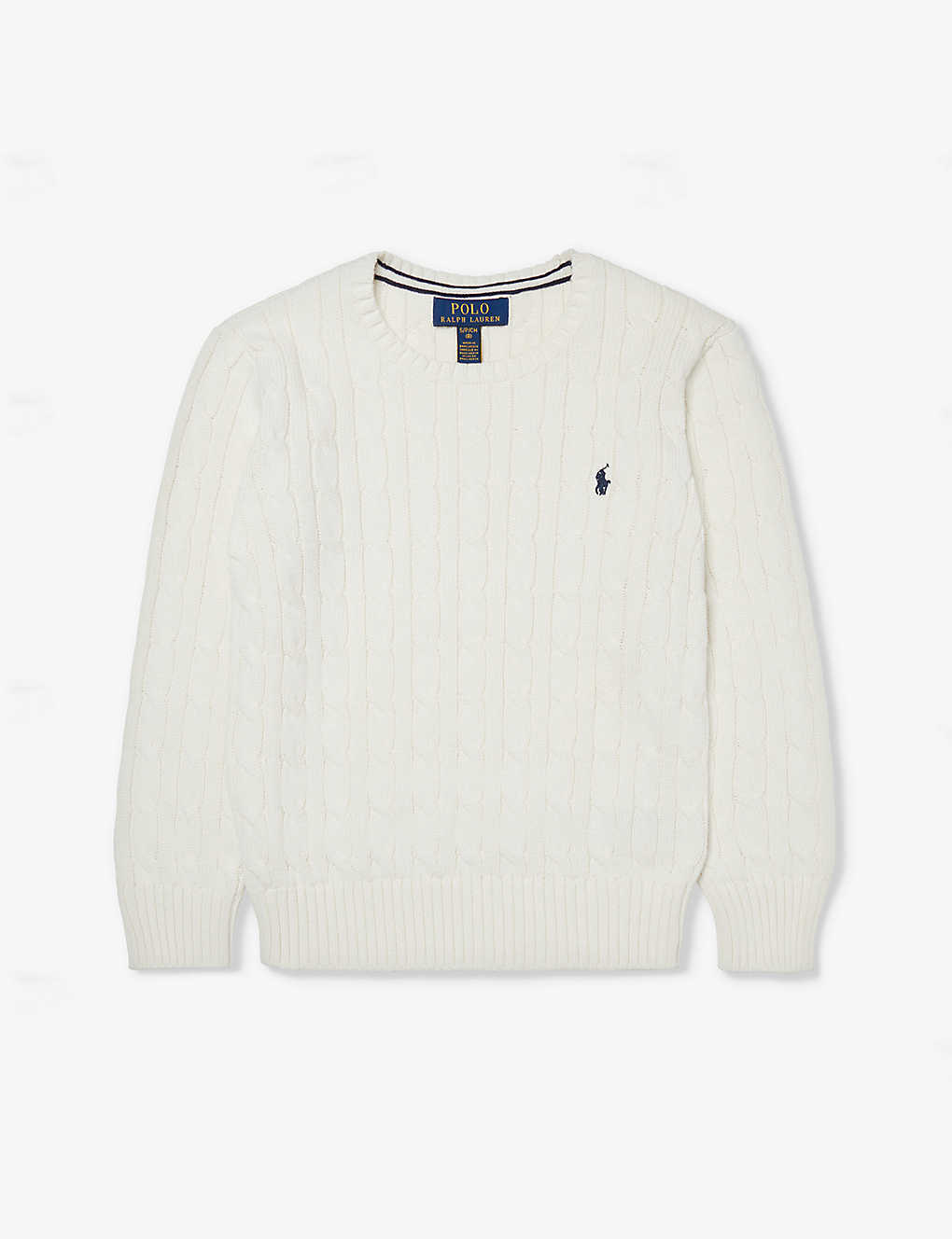 Polo Ralph Lauren Boys White Kids Brand-embroidered Cable-knit Knitted Jumper 7-14 Years