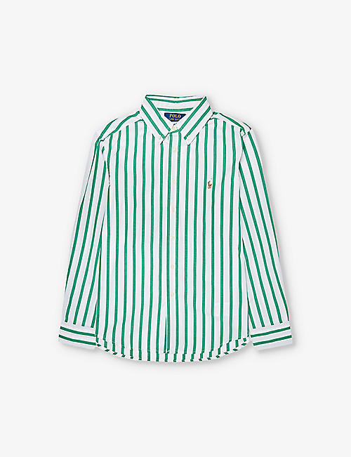 POLO RALPH LAUREN: Boys' stripe-pattern logo-embroidered cotton shirt