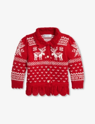 POLO RALPH LAUREN: Girls reindeer-intarsia cotton and wool knitted cardigan