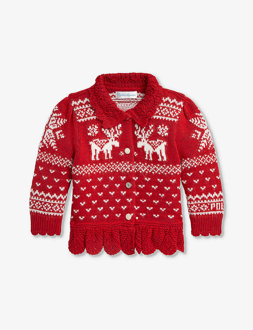 Polo Ralph Lauren Girls Park Ave Red Multi Kids Girls Reindeer-intarsia Cotton And Wool Knitted Card