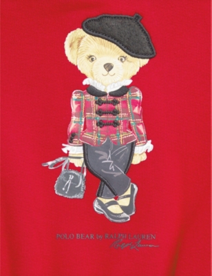 Shop Polo Ralph Lauren Park Ave Red Girls Polo Bear-print Cotton-blend Dress And Bloomer Set