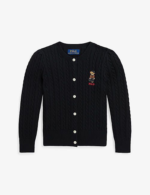 POLO RALPH LAUREN: Girls Polo Bear-embroidered cable knitted cardigan