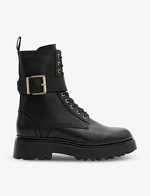 ALLSAINTS: Onyx buckle-embellished leather boots