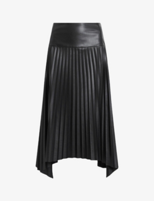 ALLSAINTS - Sylvy pleated faux-leather midi skirt | Selfridges.com