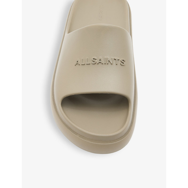 Shop Allsaints Men's Grey Dune Logo-strap Rubber Slides