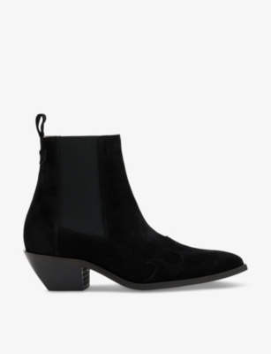 Allsaints Womens Black Dellaware Heeled Suede Ankle Boots