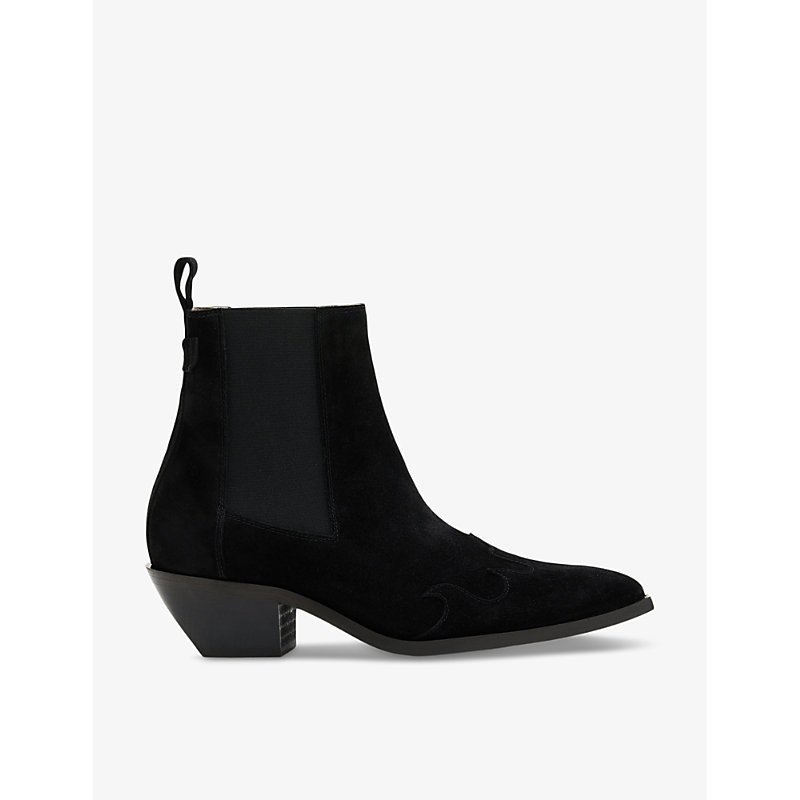 Allsaints Womens Black Dellaware Heeled Suede Ankle Boots