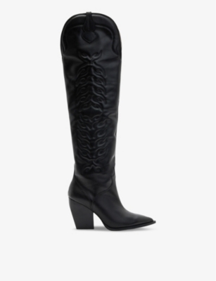 Shop Allsaints Women's Black Roxanne Western Leather Knee-high Boots