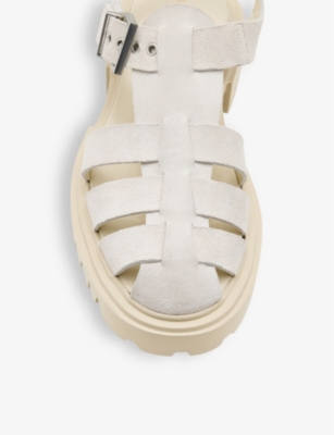 Shop Allsaints Women's Chalk White Nessa Logo-patch Leather Sandals