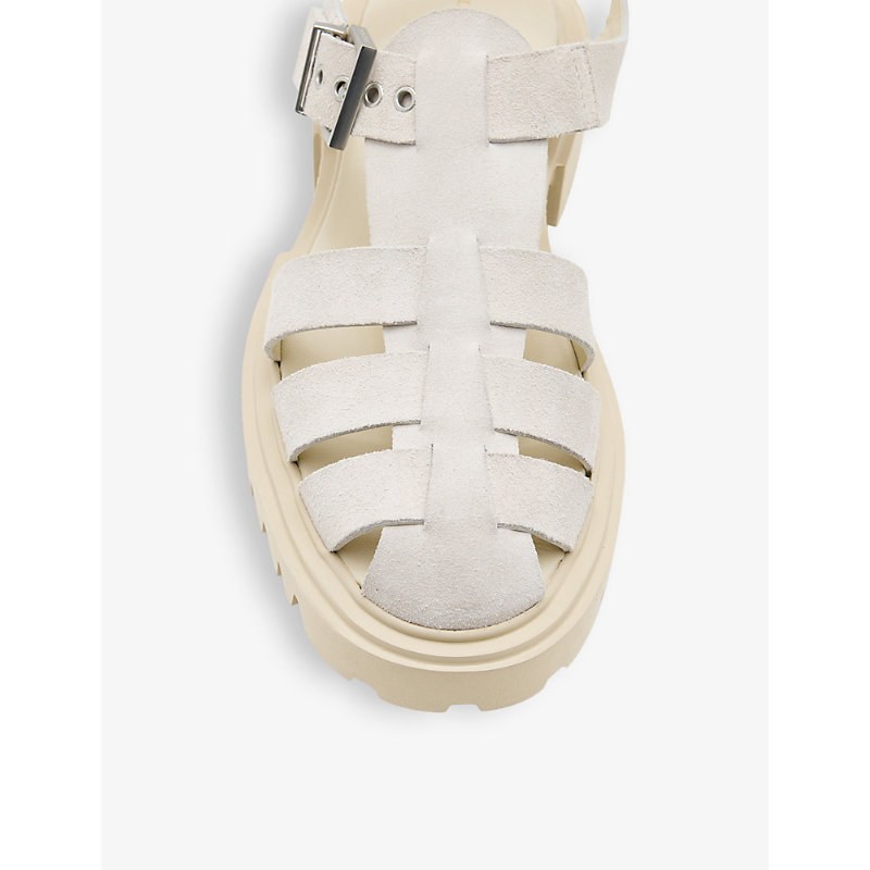 Shop Allsaints Nessa Logo-patch Leather Sandals In Chalk White