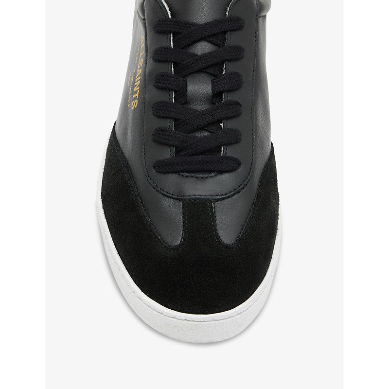 Shop Allsaints Thelma Logo-embossed Low-top Leather Trainers In Black