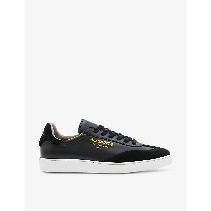 Shop Allsaints Thelma Logo-embossed Low-top Leather Trainers In Black