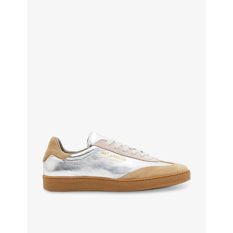 Allsaints Thelma Leather Low Top Trainers In Silver/rose Pink